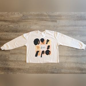 Barbie Cropped Crew Neck Sweatshirt Womens Sz M Medium Beige